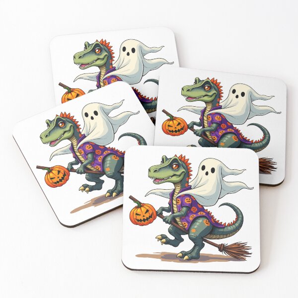 Item preview, Funny Dinosaur and Ghost Halloween Broomstick Ride designed and sold by Quirky Shirts.