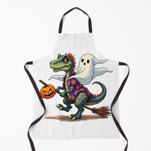 Item preview, Funny Dinosaur and Ghost Halloween Broomstick Ride designed and sold by Quirky Shirts.