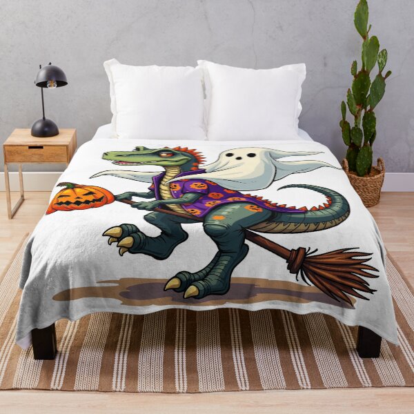 Item preview, Funny Dinosaur and Ghost Halloween Broomstick Ride designed and sold by Quirky Shirts.