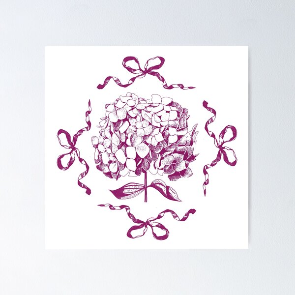 Item preview, Preppy Elegant Vintage Pink Hydrangea Bow Toile Pattern designed and sold by tanjica.