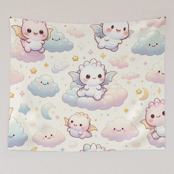 Item preview, Kawaii Baby Dragons Playing in the Clouds with Twinkling Stars and Moons designed and sold by TeslaSt0re.