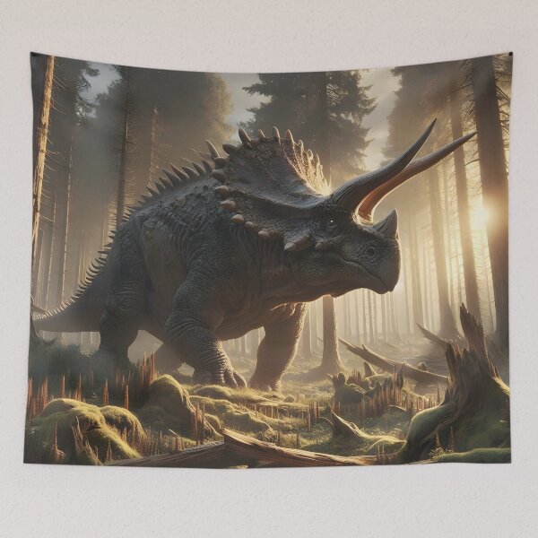 Item preview, Mighty Triceratops in a Majestic Forest at Dawn designed and sold by CitrineLinker.