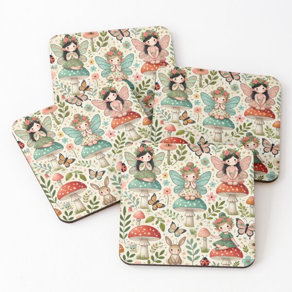 Item preview, Whimsical Fairies Sitting on Mushrooms in an Enchanted Forest designed and sold by TeslaSt0re.