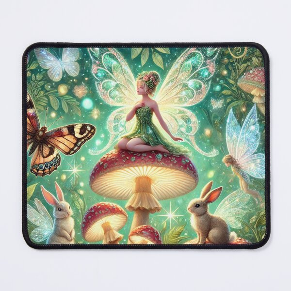 Item preview, Magical Fairies on Glowing Mushrooms in a Sparkling Fantasy Forest designed and sold by TeslaSt0re.