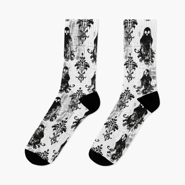 Item preview, Grunge Gothic Halloween Baroque Lace with Ghosts White on Black designed and sold by AgathaZolastore.