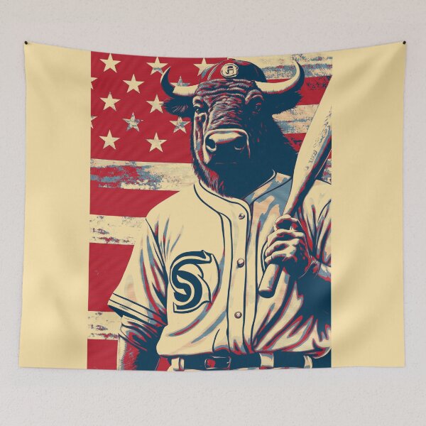 Item preview, Bison Baseball Player American Flag designed and sold by TrueArtsStore.