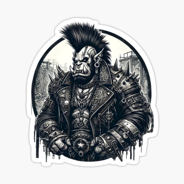 Vista previa del artículo con la obra «Guerrero orco punk en estilo postapocalíptico», diseñado y vendido por IllumeInk.