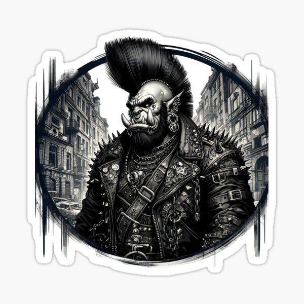 Vista previa del artículo con la obra «Rebelde punk orco en una distopía urbana», diseñado y vendido por IllumeInk.