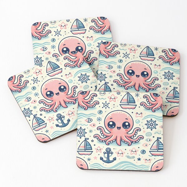 Item preview, Kawaii Octopus Playing with Boats and Starfish in a Nautical Fantasy World designed and sold by TeslaSt0re.