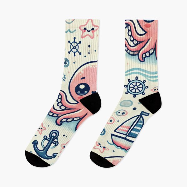 Item preview, Kawaii Octopus Playing with Boats and Starfish in a Nautical Fantasy World designed and sold by TeslaSt0re.