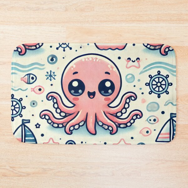 Item preview, Kawaii Octopus Playing with Boats and Starfish in a Nautical Fantasy World designed and sold by TeslaSt0re.
