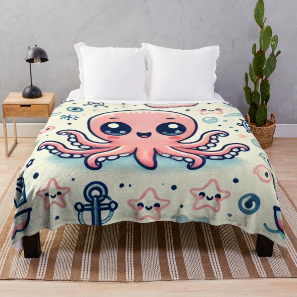 Item preview, Kawaii Octopus Playing with Boats and Starfish in a Nautical Fantasy World designed and sold by TeslaSt0re.