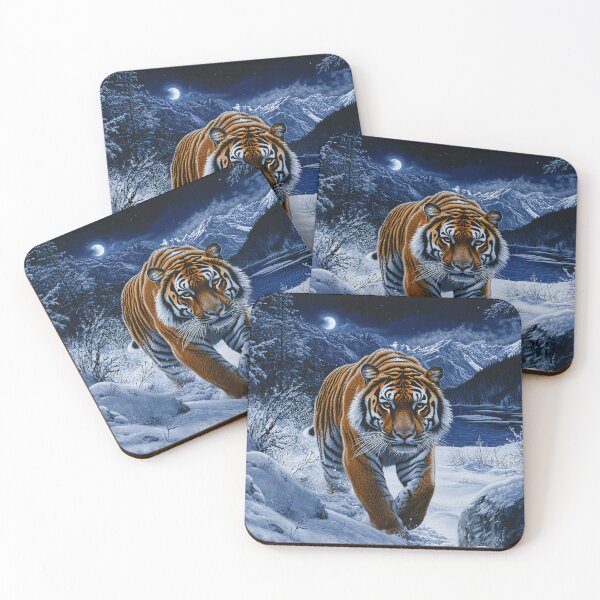Item preview, Tiger hunting in the night in snow - Wildlife photo designed and sold by TheArtistOf2022.