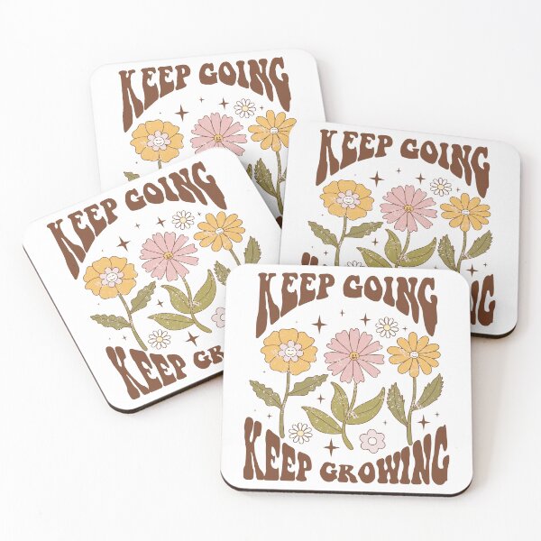 Item preview, Keep Going Keep Growing Retro flower quote repeating pattern, 70s aesthetic, 70s colours  designed and sold by CEB1700.