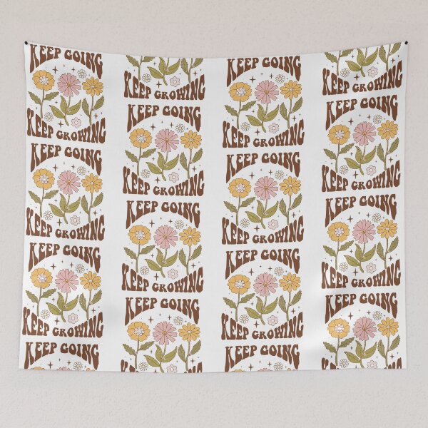 Item preview, Keep Going Keep Growing Retro flower quote repeating pattern, 70s aesthetic, 70s colours  designed and sold by CEB1700.