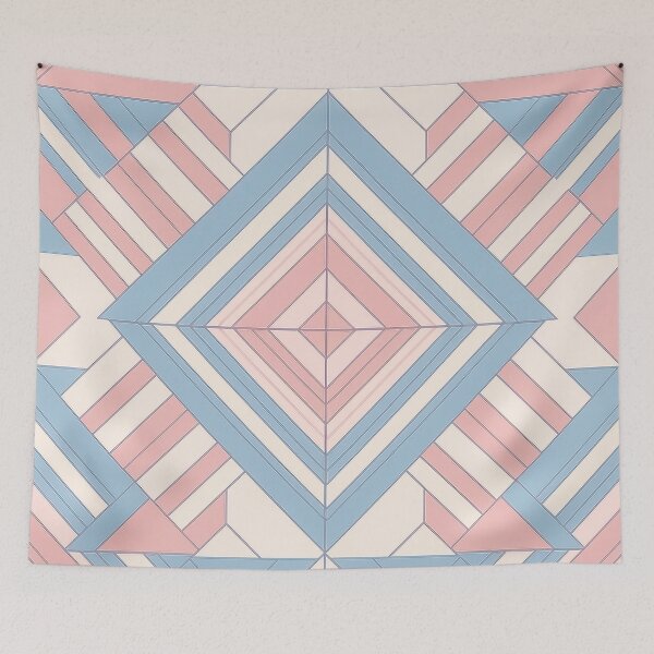 Item preview, A symmetrical design of intersecting lines, triangles, and squares in shades of pink, blue, and white. designed and sold by HEMRO.