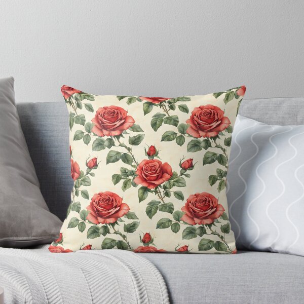 Item preview, Watercolor vintage seamless pattern featuring red roses on a soft beige background designed and sold by Mariana Shymkovych.