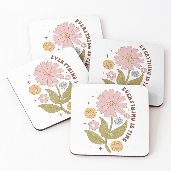 Item preview, Everything Is Fine Retro flower quote repeating pattern, 70s aesthetic, 70s colours  designed and sold by CEB1700.