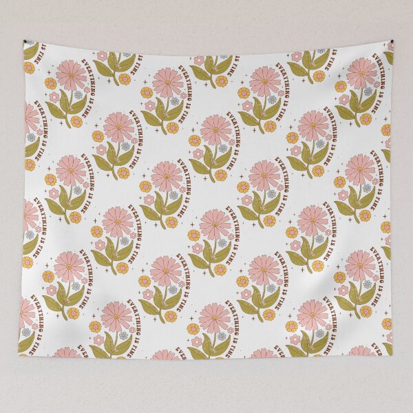 Item preview, Everything Is Fine Retro flower quote repeating pattern, 70s aesthetic, 70s colours  designed and sold by CEB1700.