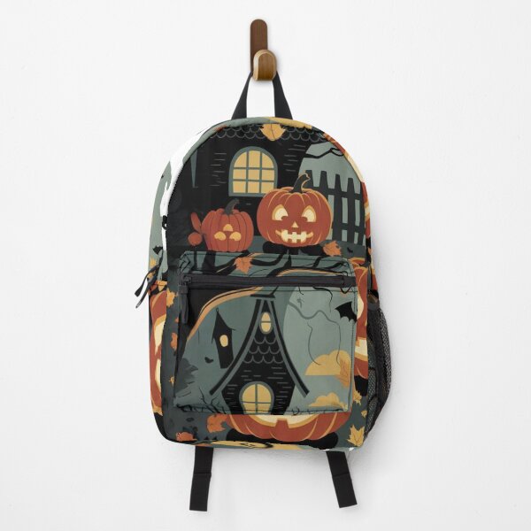 Item preview, Vintage Halloween Charm Cozy Jack-o'-Lantern Cat Bat Ghost Castle designed and sold by Flowrena.