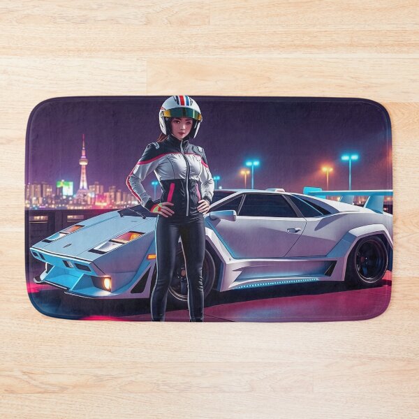 Artikelvorschau, Rennfahrerin vor einem Lamborghini entworfen und verkauft von Salimgor Hangaround Music.