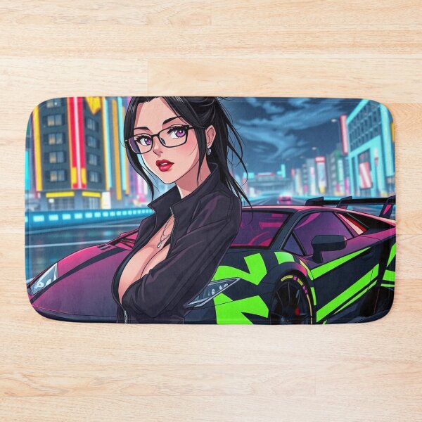 Artikelvorschau, Anime Kunst. Rennfahrerin vor einem Lamborghini entworfen und verkauft von Salimgor Hangaround Music.