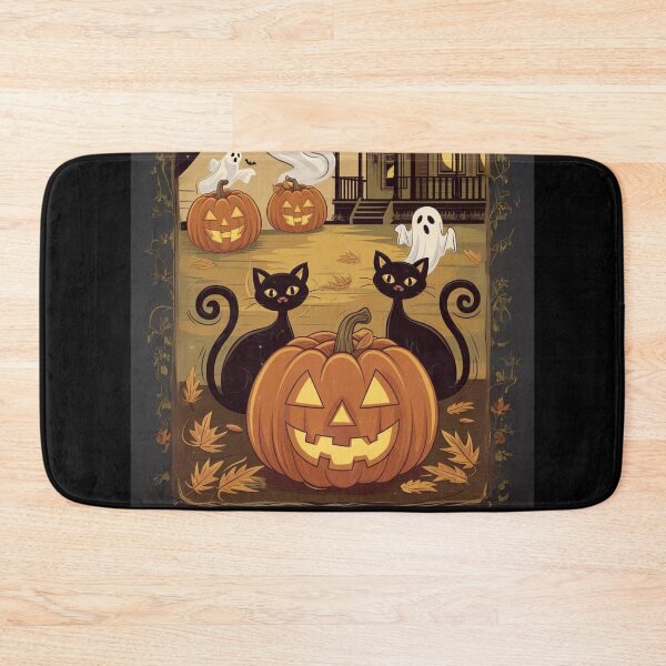 Item preview, Vintage Halloween Charm Cozy Jack-o'-Lantern Cat Ghost designed and sold by Flowrena.