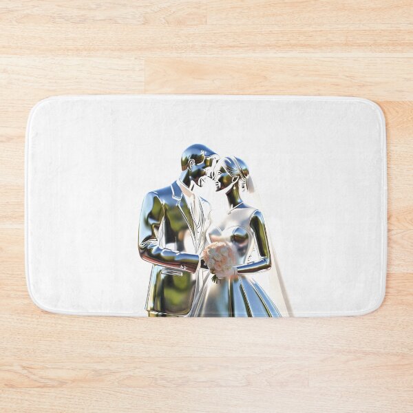 Item preview, wedding 3D groom and bride silver chrome design designed and sold by Rainbow Paws Garden.