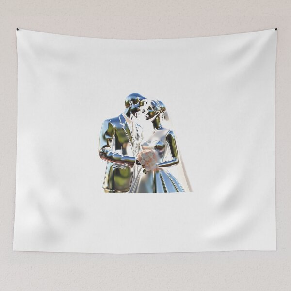 Item preview, wedding 3D groom and bride silver chrome design designed and sold by Rainbow Paws Garden.