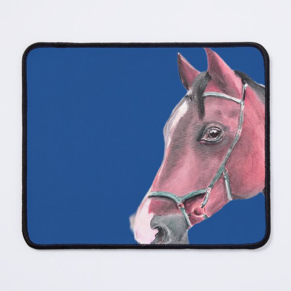 Item preview, Brown horse painting in acrylic on blue background designed and sold by Jennifer Morcom.