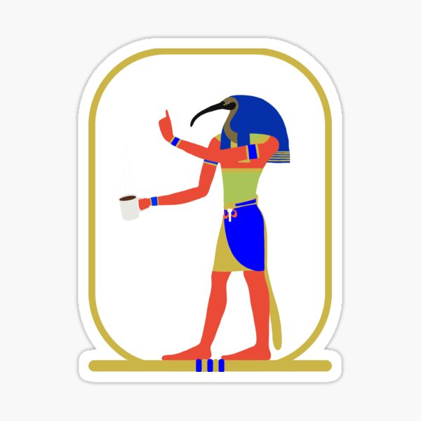 Vista previa del artículo con la obra «Thoth, dios de la sabiduría, con su café», diseñado y vendido por ramirezdx.