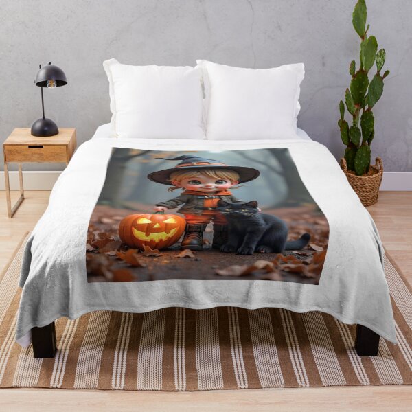 Item preview, Halloween Cute Kid Cartoon With Black Cat designed and sold by JoyPhotoArt.