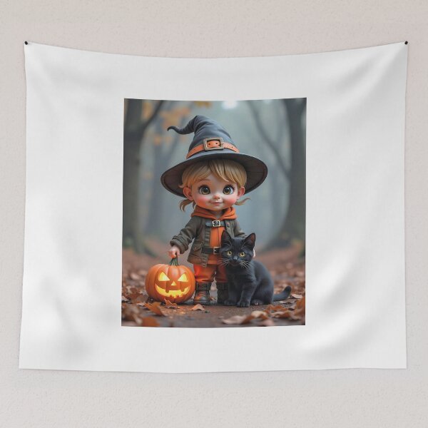 Item preview, Halloween Cute Kid Cartoon With Black Cat designed and sold by JoyPhotoArt.