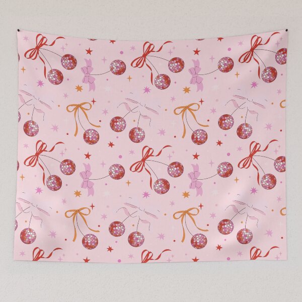 Item preview, Pink Disco Cherries with Bows Repeating Pattern, Y2K aesthetic, disco aesthetic  designed and sold by CEB1700.