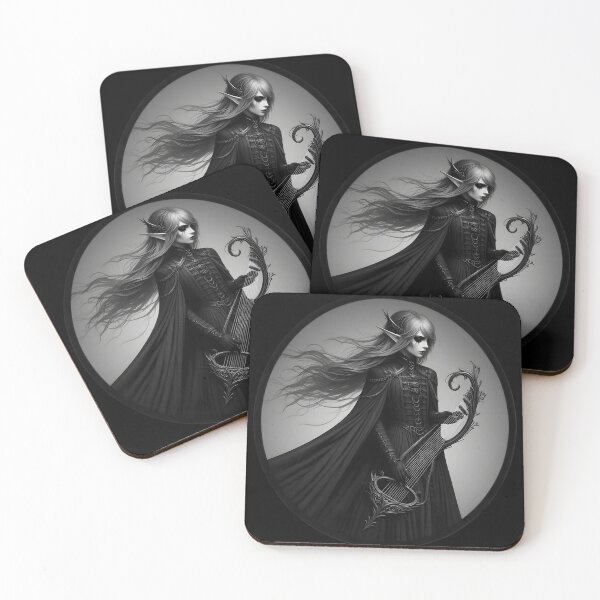 Item preview,  Gothic Elven Bard with Harp in Dark Elegance designed and sold by IllumeInk.