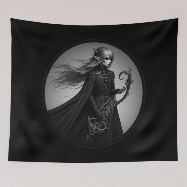 Item preview,  Gothic Elven Bard with Harp in Dark Elegance designed and sold by IllumeInk.