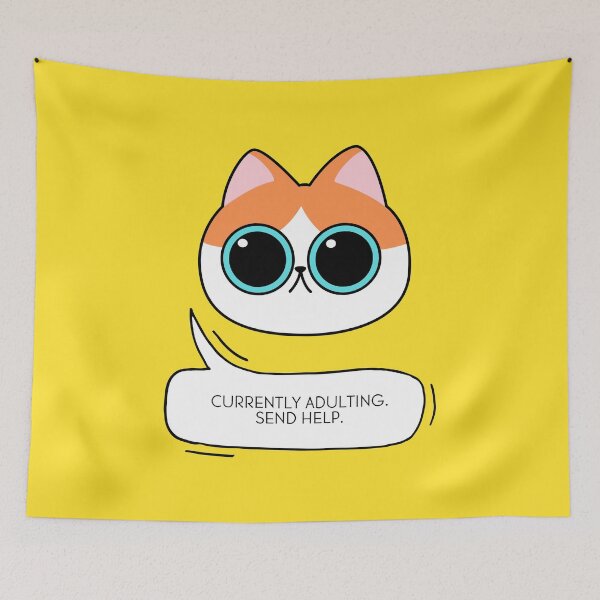 Item preview, Currently adulting. Send help. #CatHumor #CatGifts #CatLady #CatMom #CatDad #CatLife designed and sold by Anna Halasek.