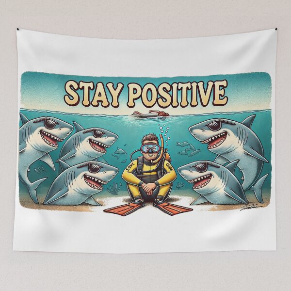 Item preview, "Stay Positive" – Funny Shark and Diver Sarcasm designed and sold by supersanko.