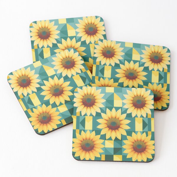 Item preview, A quirky sunflower checkerboard pattern design with geometric sunflower shapes in various colors. designed and sold by HEMRO.