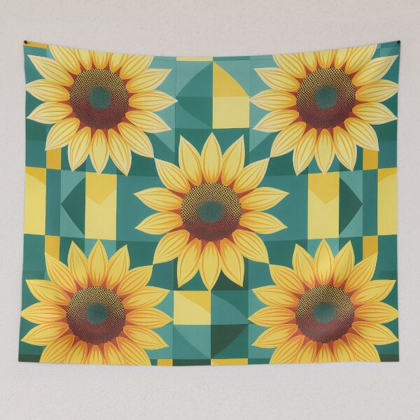 Item preview, A quirky sunflower checkerboard pattern design with geometric sunflower shapes in various colors. designed and sold by HEMRO.