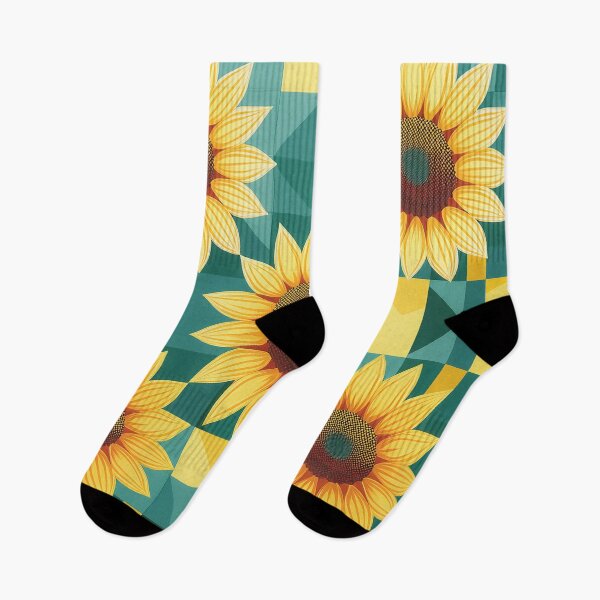 Item preview, A quirky sunflower checkerboard pattern design with geometric sunflower shapes in various colors. designed and sold by HEMRO.