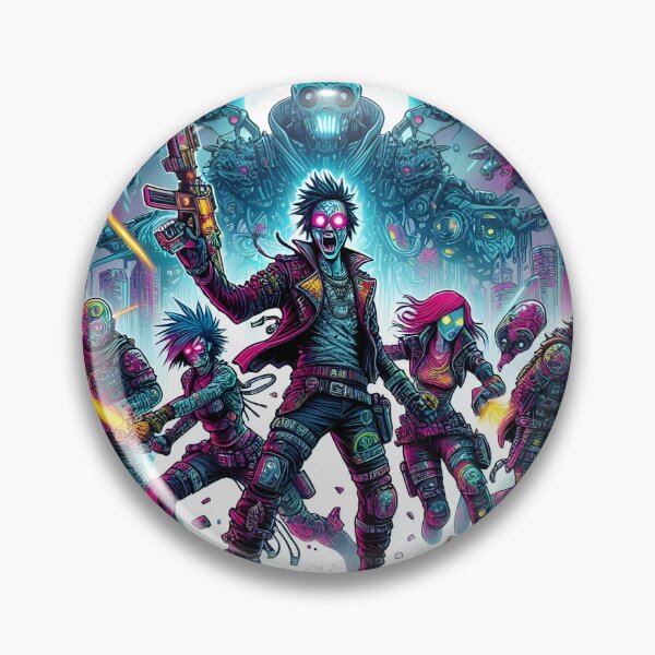 Item preview,  Neon Cyberpunk Warriors Battling Robots designed and sold by IllumeInk.