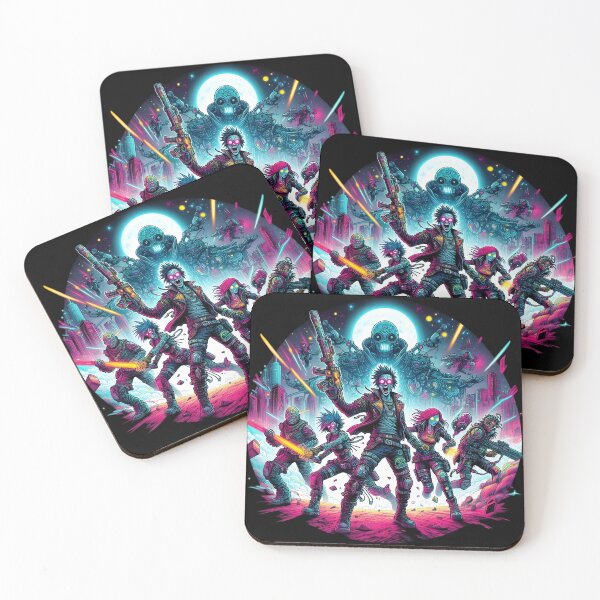 Item preview,  Neon Cyberpunk Warriors Battling Robots designed and sold by IllumeInk.