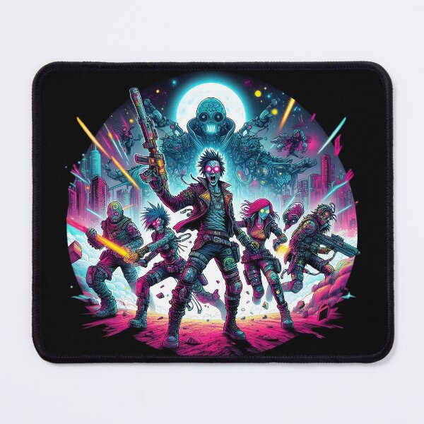 Item preview, Neon Cyberpunk Warriors Battling Robots designed and sold by IllumeInk.