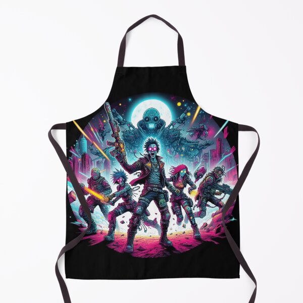 Item preview, Neon Cyberpunk Warriors Battling Robots designed and sold by IllumeInk.