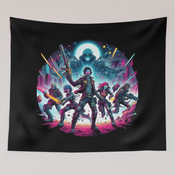 Item preview,  Neon Cyberpunk Warriors Battling Robots designed and sold by IllumeInk.