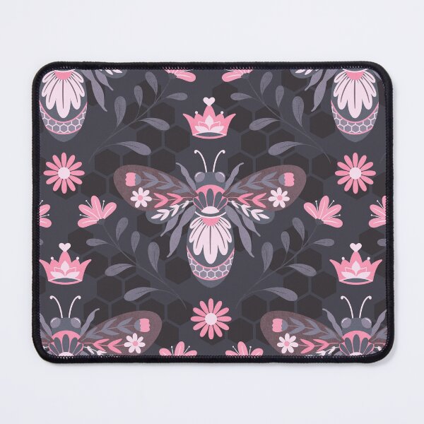 Item preview, Estampado floral de abeja reina y panal en gris rosa sobre gris claro designed and sold by Guided by Light Art.