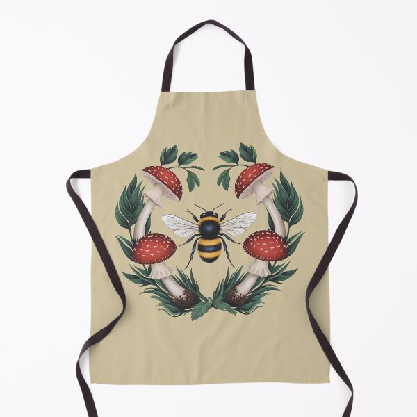 Item preview, Bee and red mushrooms - cottagecore and goblincore cute honey botanical illustration aesthetic green girly forest insect nature fall designed and sold by Fantasy Cache.