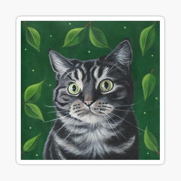 Tabby cat with Summer Leaves Sticker