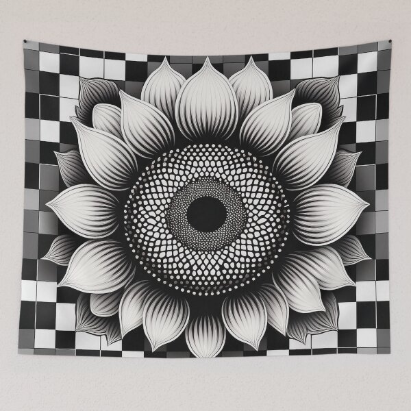 Item preview, An elegant sunflower checkerboard pattern design with black and white sunflower. designed and sold by HEMRO.